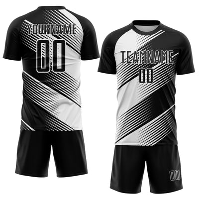 Custom Black White Line Sublimation Soccer Uniform Jersey