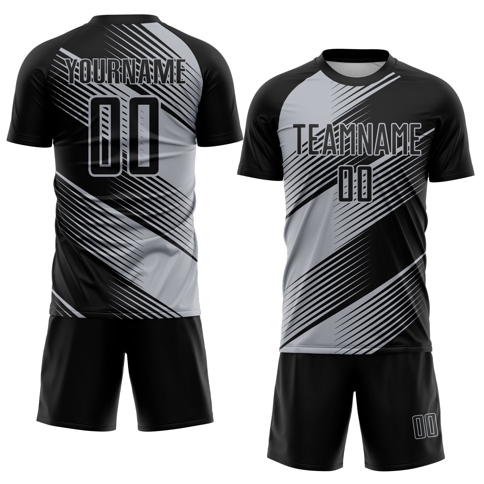 Custom Black Gray Line Sublimation Soccer Uniform Jersey