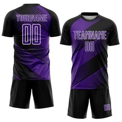 Custom Black Purple-White Line Sublimation Soccer Uniform Jersey