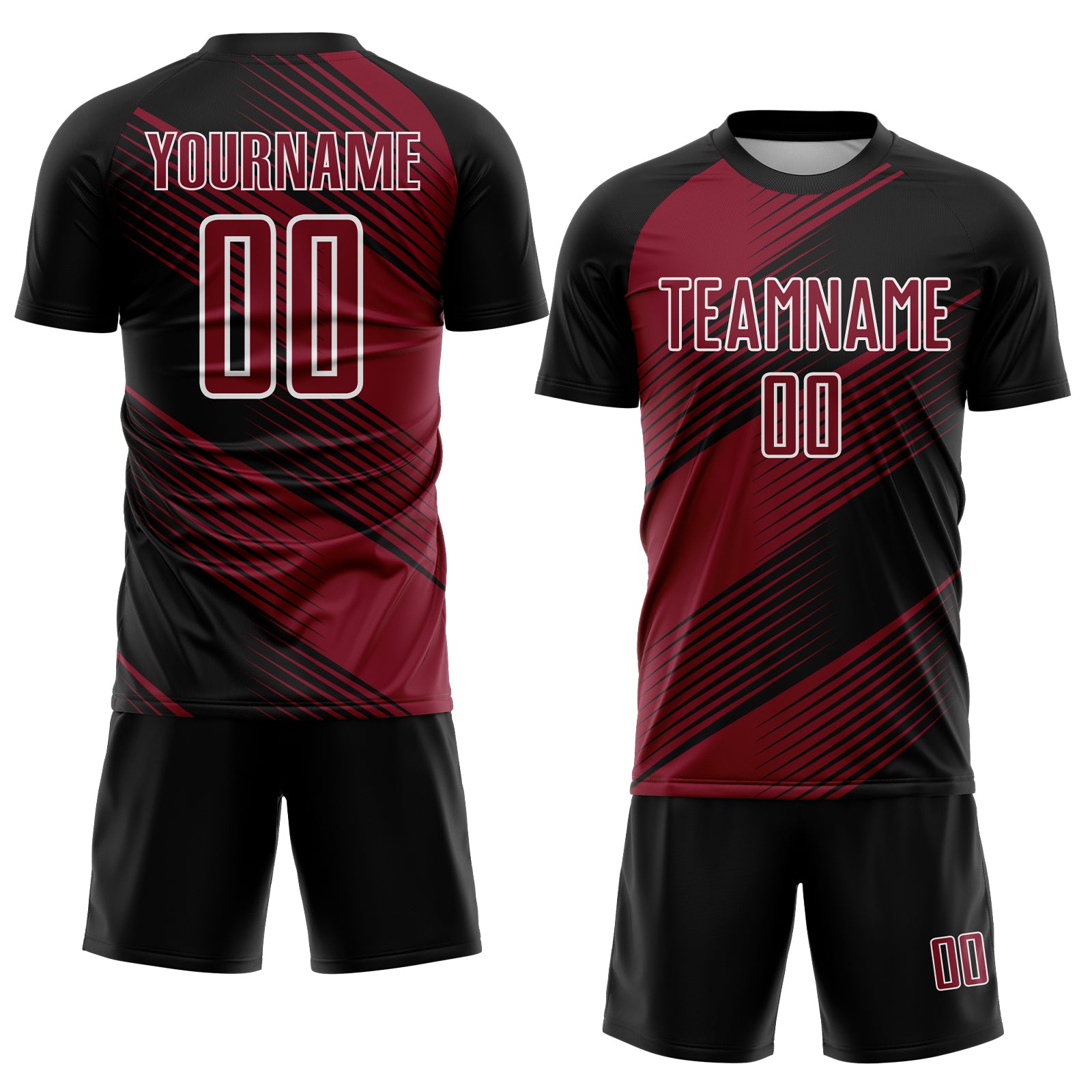 Custom Black Crimson-White Line Sublimation Soccer Uniform Jersey