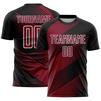 Custom Black Crimson-White Line Sublimation Soccer Uniform Jersey