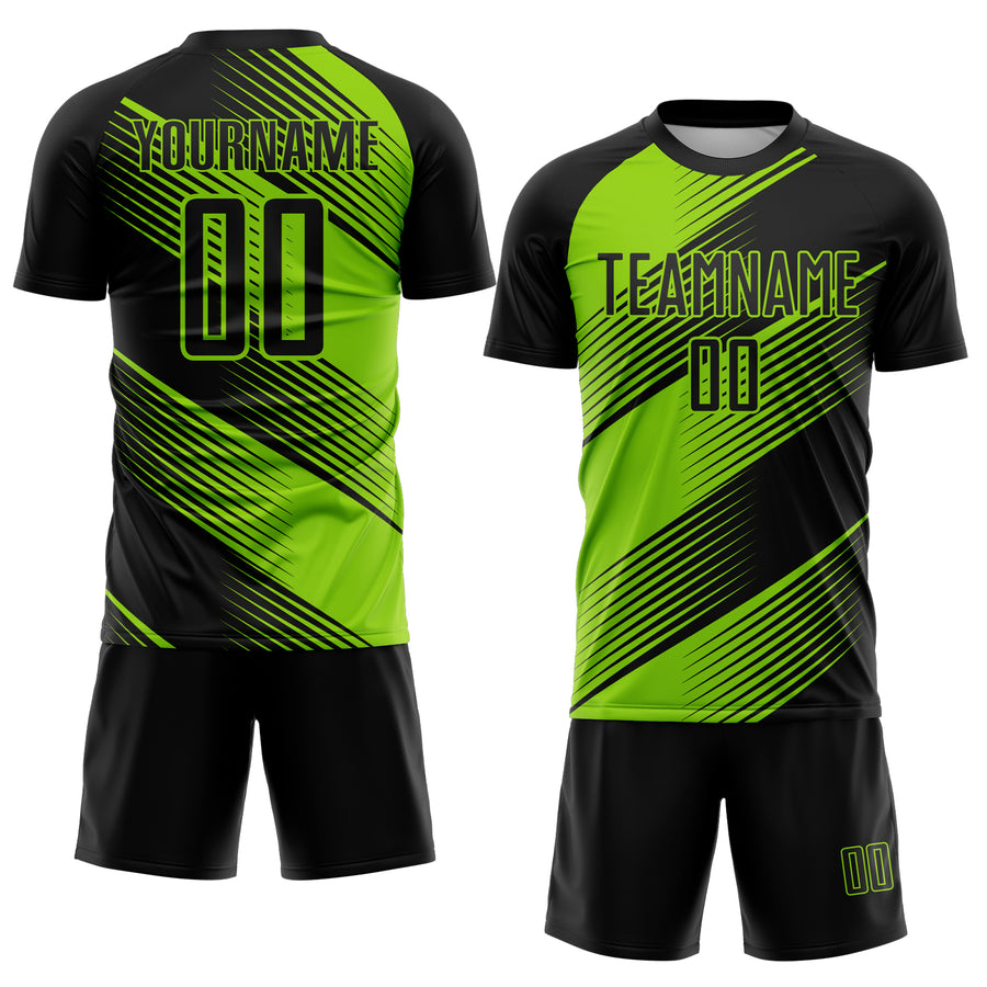 Custom Black Neon Green Line Sublimation Soccer Uniform Jersey