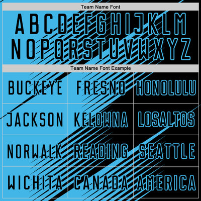 Custom Black Sky Blue Line Sublimation Soccer Uniform Jersey