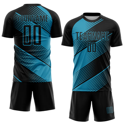 Custom Black Panther Blue Line Sublimation Soccer Uniform Jersey