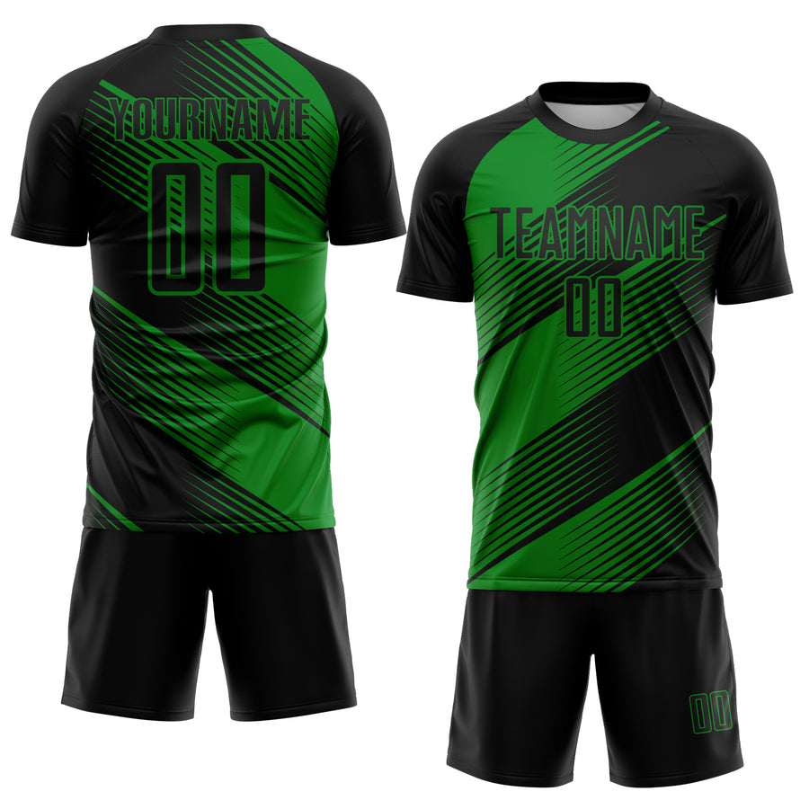 Custom Black Grass Green Line Sublimation Soccer Uniform Jersey
