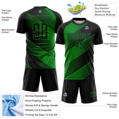 Custom Black Grass Green Line Sublimation Soccer Uniform Jersey
