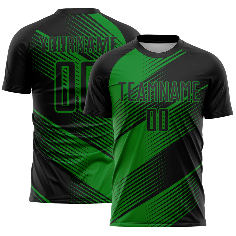 Custom Black Grass Green Line Sublimation Soccer Uniform Jersey