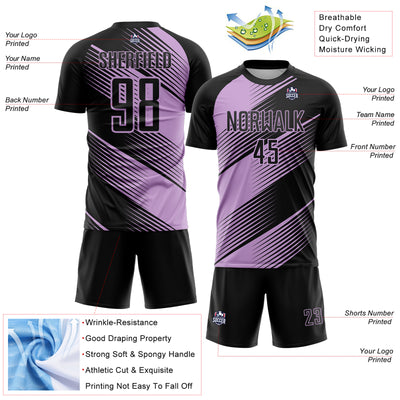 Custom Black Light Pink Line Sublimation Soccer Uniform Jersey