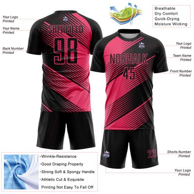 Custom Black Neon Pink Line Sublimation Soccer Uniform Jersey