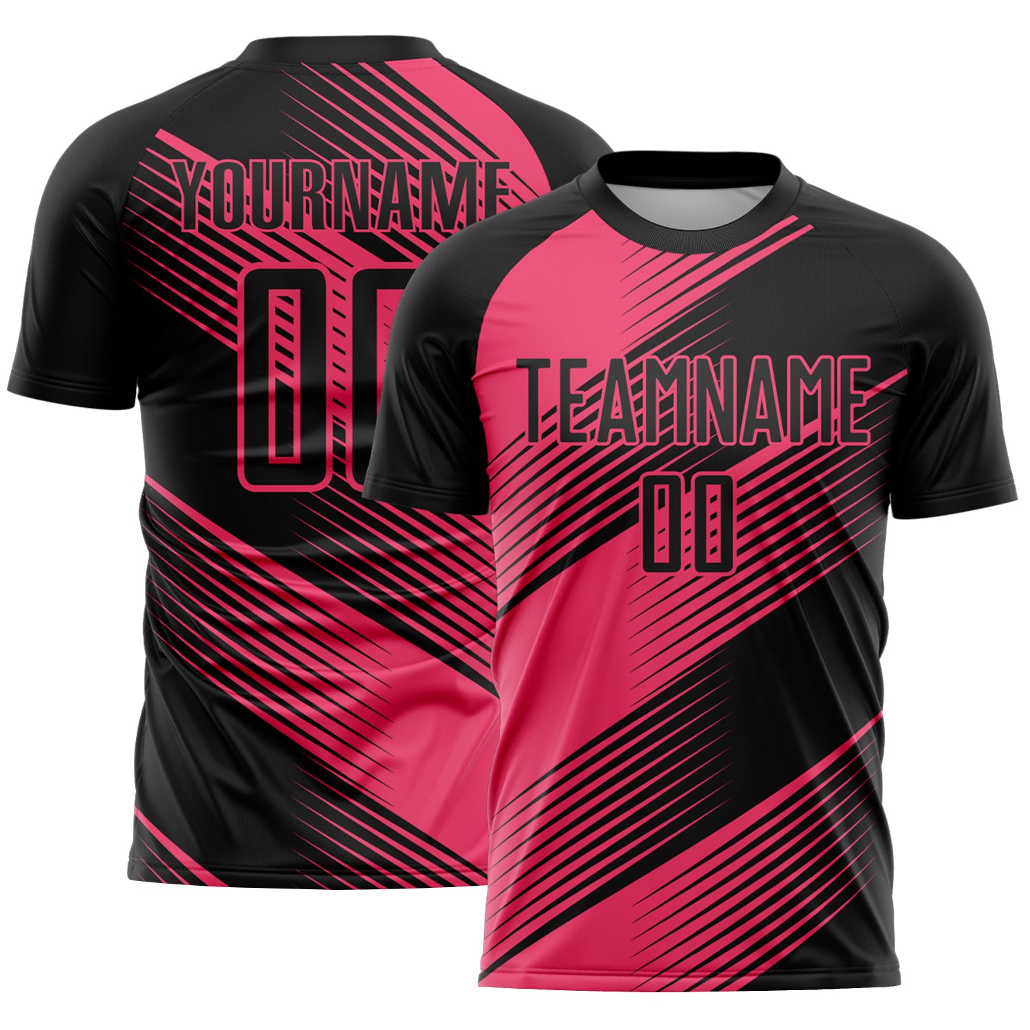 Custom Black Neon Pink Line Sublimation Soccer Uniform Jersey