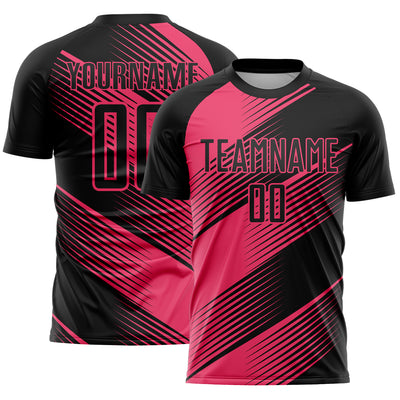 Custom Black Neon Pink Line Sublimation Soccer Uniform Jersey
