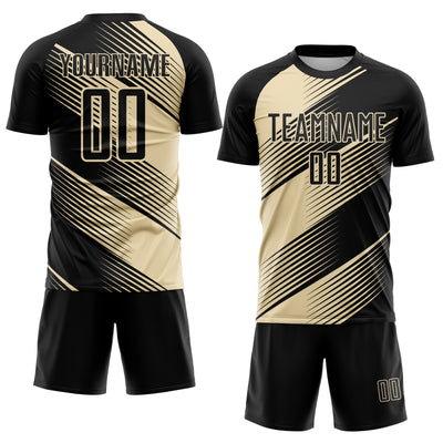 Custom Black Cream Line Sublimation Soccer Uniform Jersey