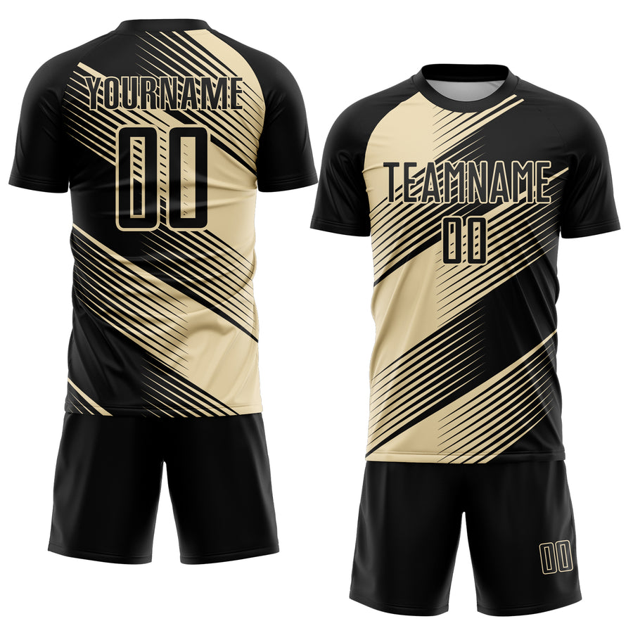 Custom Black Cream Line Sublimation Soccer Uniform Jersey