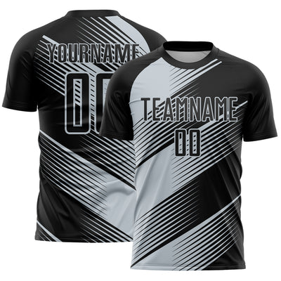 Custom Black Silver Line Sublimation Soccer Uniform Jersey