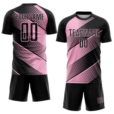 Custom Black Light Pink Line Sublimation Soccer Uniform Jersey