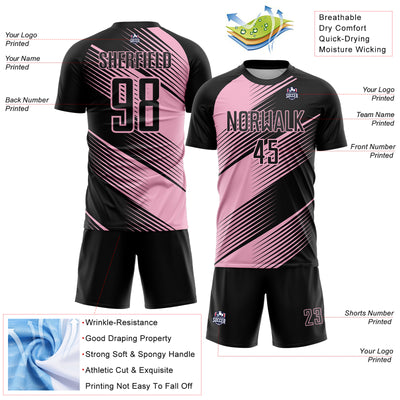 Custom Black Light Pink Line Sublimation Soccer Uniform Jersey