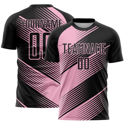 Custom Black Light Pink Line Sublimation Soccer Uniform Jersey
