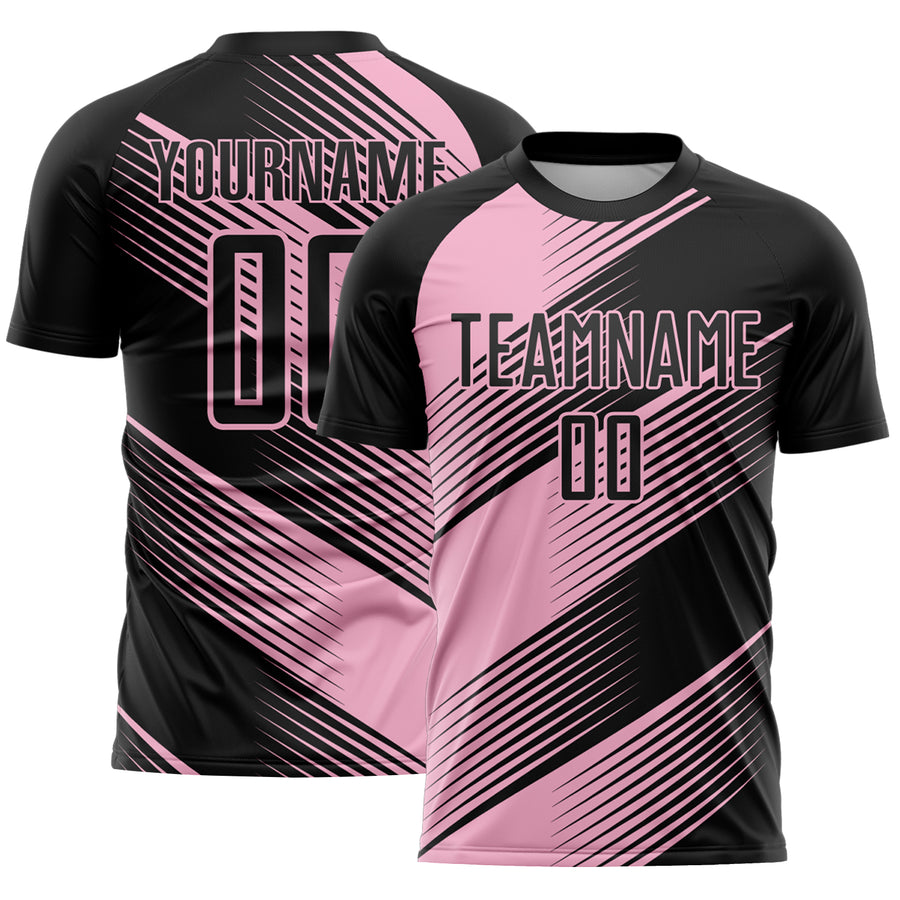 Custom Black Light Pink Line Sublimation Soccer Uniform Jersey