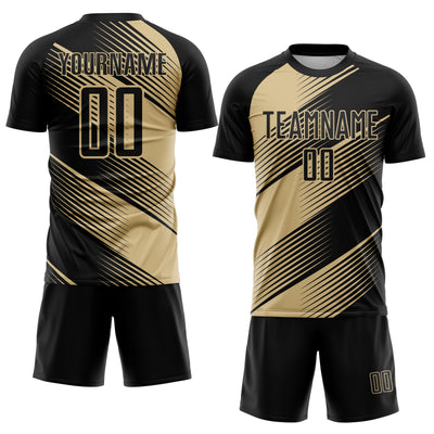 Custom Black Vegas Gold Line Sublimation Soccer Uniform Jersey
