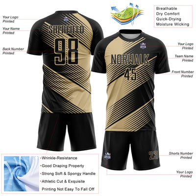 Custom Black Vegas Gold Line Sublimation Soccer Uniform Jersey