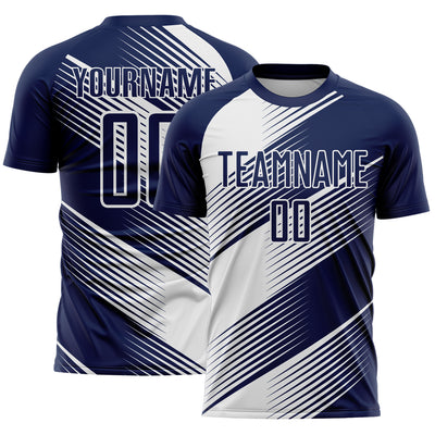 Custom Navy White Line Sublimation Soccer Uniform Jersey