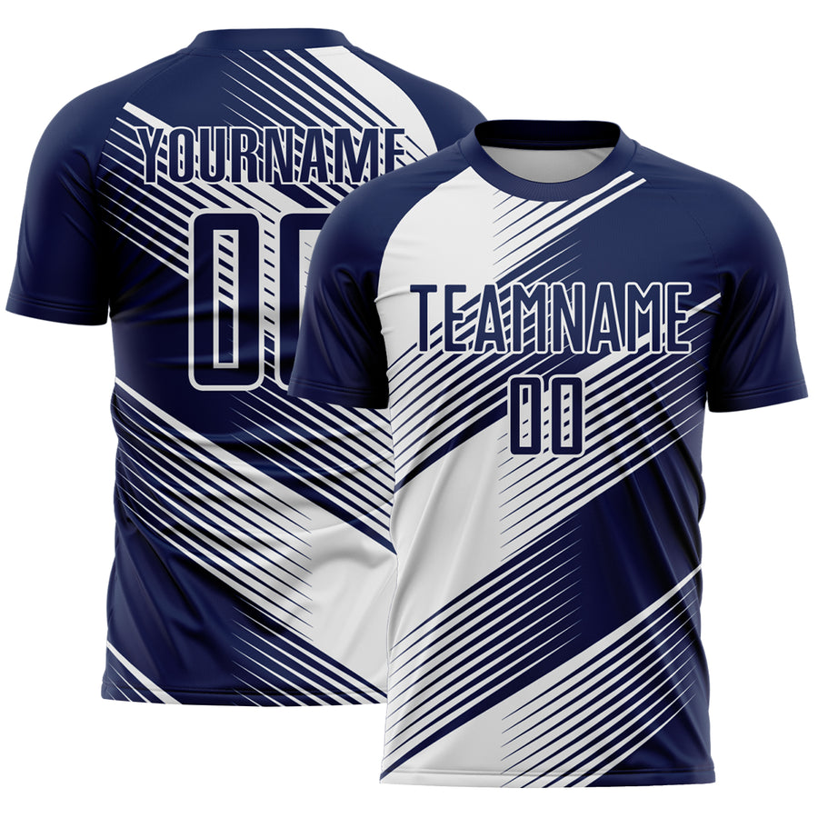 Custom Navy White Line Sublimation Soccer Uniform Jersey
