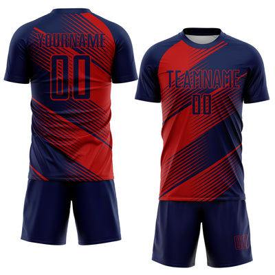 Custom Navy Red Line Sublimation Soccer Uniform Jersey