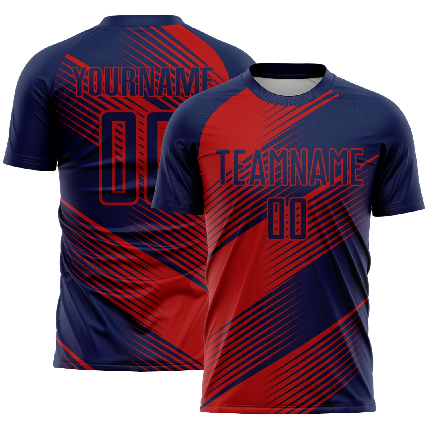 Custom Navy Red Line Sublimation Soccer Uniform Jersey