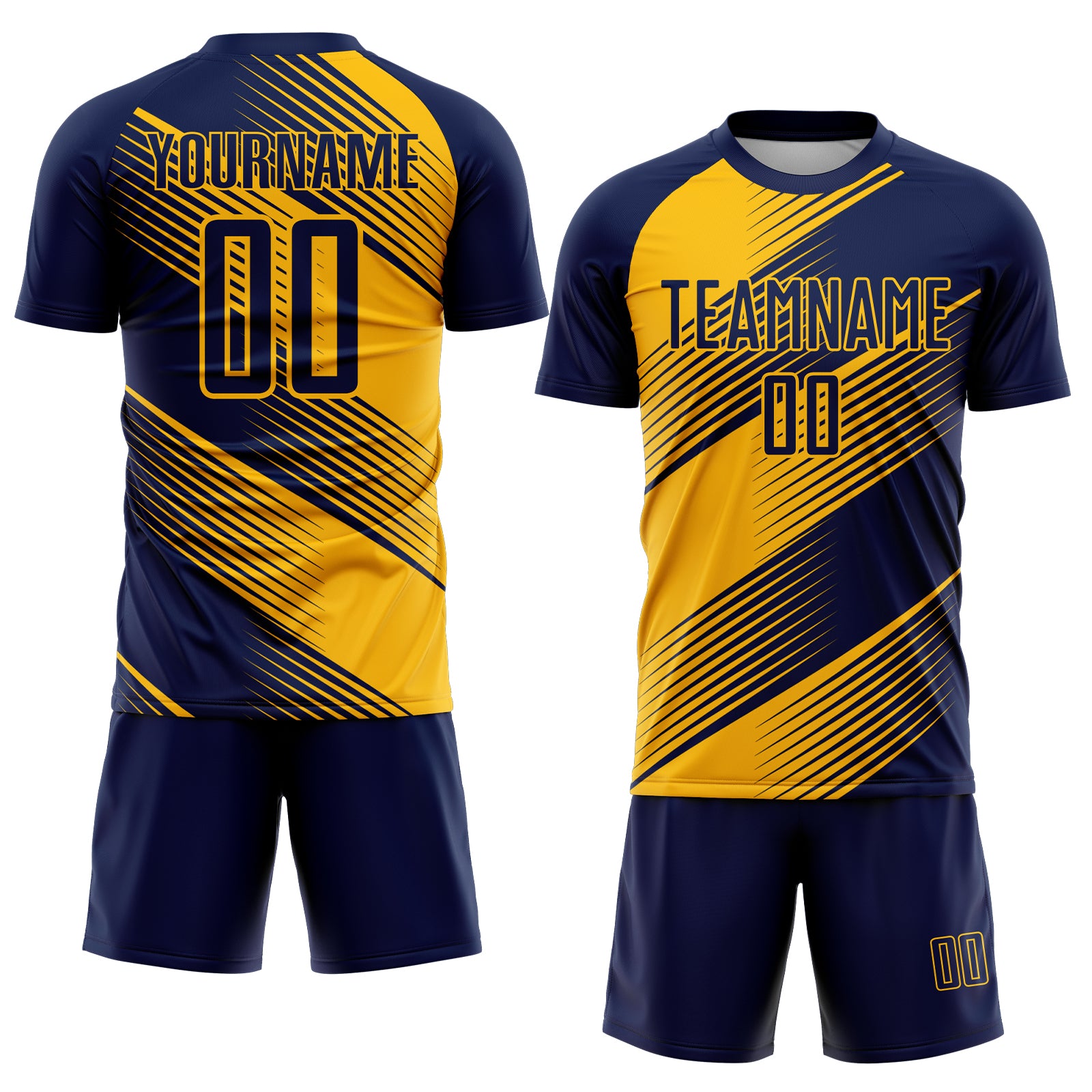Custom Navy Gold Line Sublimation Soccer Uniform Jersey