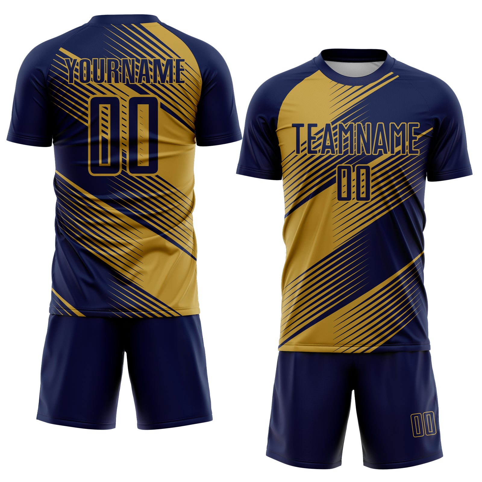 Custom Navy Old Gold Line Sublimation Soccer Uniform Jersey