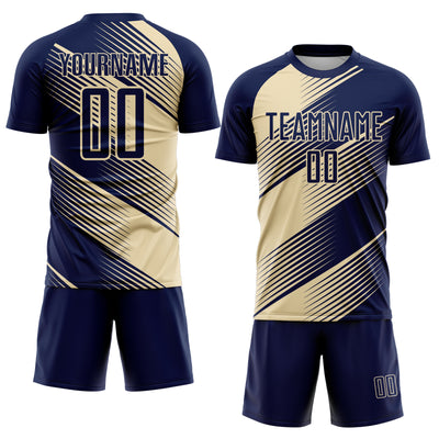 Custom Navy Cream Line Sublimation Soccer Uniform Jersey