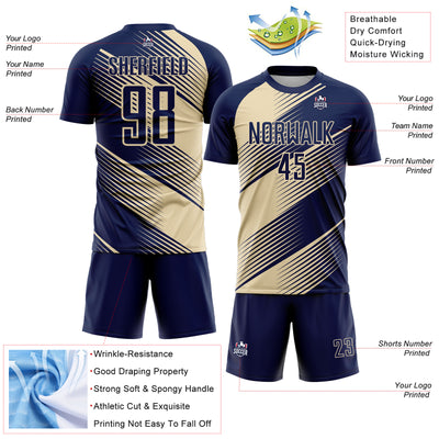 Custom Navy Cream Line Sublimation Soccer Uniform Jersey