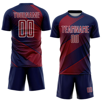 Custom Navy Crimson-White Line Sublimation Soccer Uniform Jersey