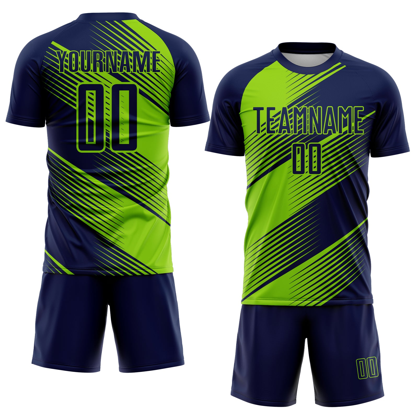 Custom Navy Neon Green Line Sublimation Soccer Uniform Jersey