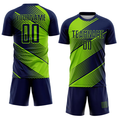 Custom Navy Neon Green Line Sublimation Soccer Uniform Jersey