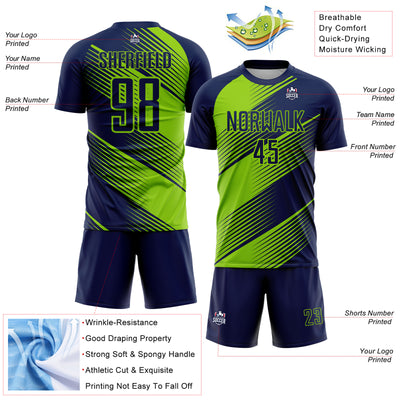 Custom Navy Neon Green Line Sublimation Soccer Uniform Jersey