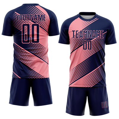 Custom Navy Medium Pink Line Sublimation Soccer Uniform Jersey