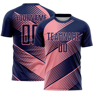 Custom Navy Medium Pink Line Sublimation Soccer Uniform Jersey