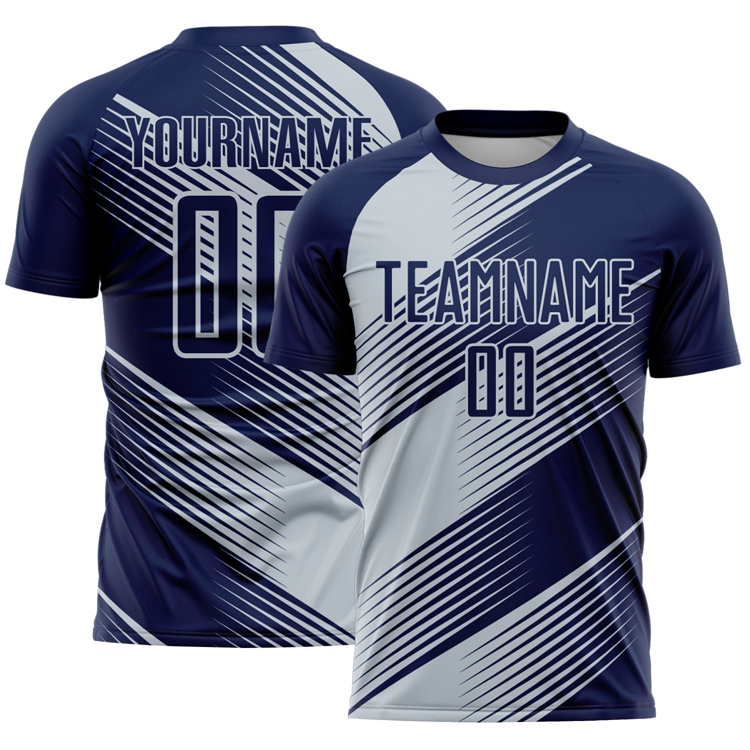 Custom Navy Silver Line Sublimation Soccer Uniform Jersey