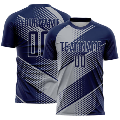 Custom Navy Gray Line Sublimation Soccer Uniform Jersey