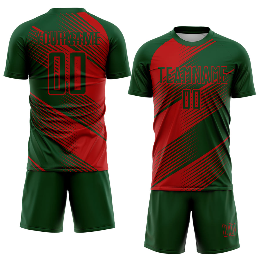 Custom Green Red Line Sublimation Soccer Uniform Jersey