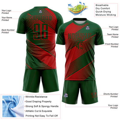Custom Green Red Line Sublimation Soccer Uniform Jersey
