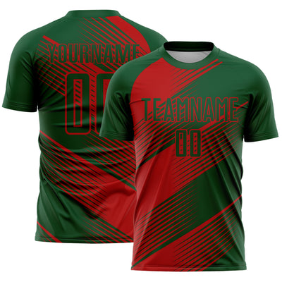 Custom Green Red Line Sublimation Soccer Uniform Jersey