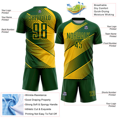 Custom Green Yellow Line Sublimation Soccer Uniform Jersey