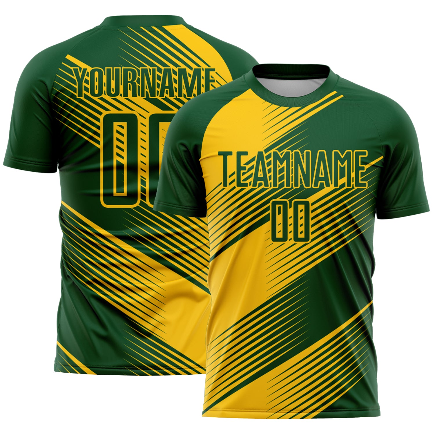 Custom Green Yellow Line Sublimation Soccer Uniform Jersey