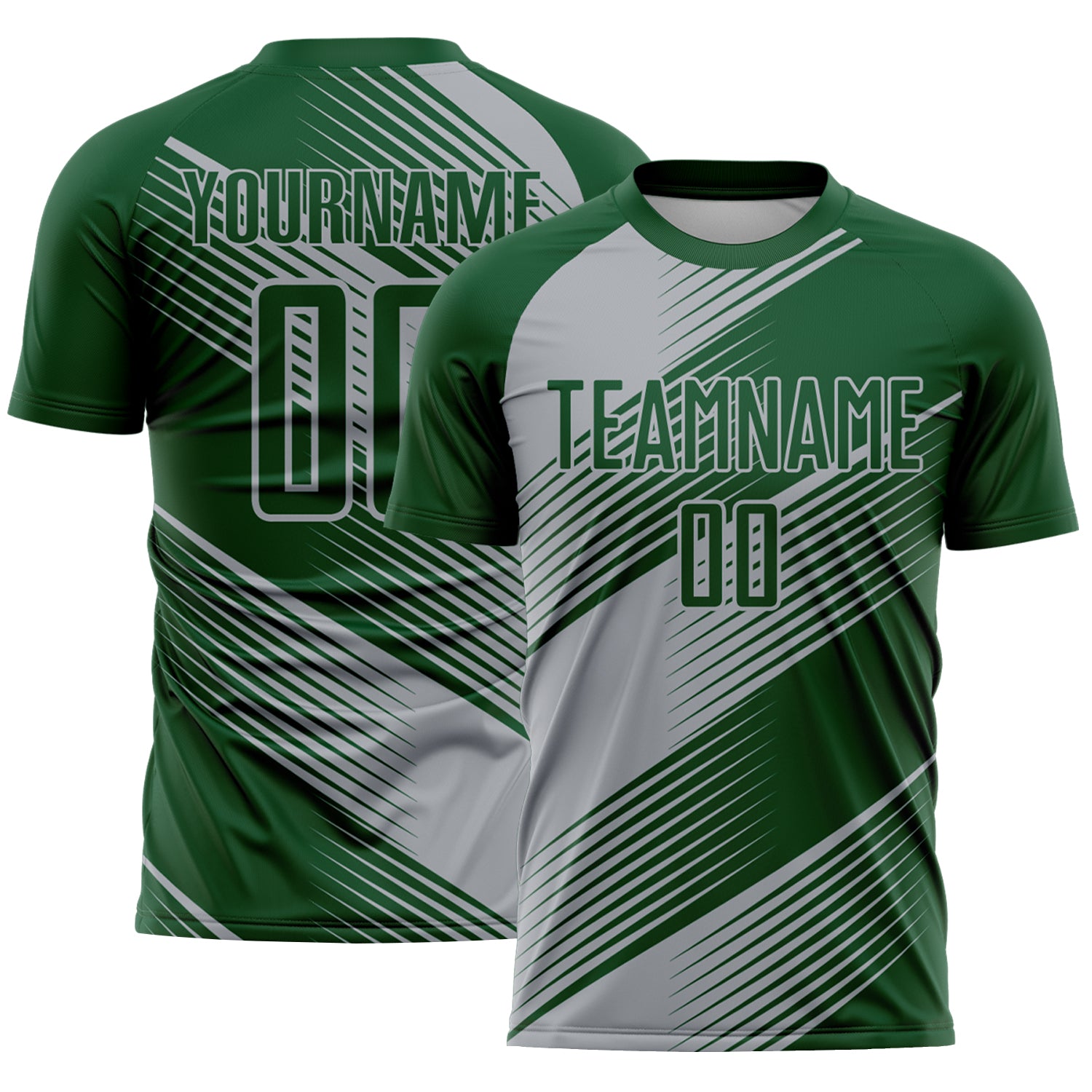 Custom Green Gray Line Sublimation Soccer Uniform Jersey
