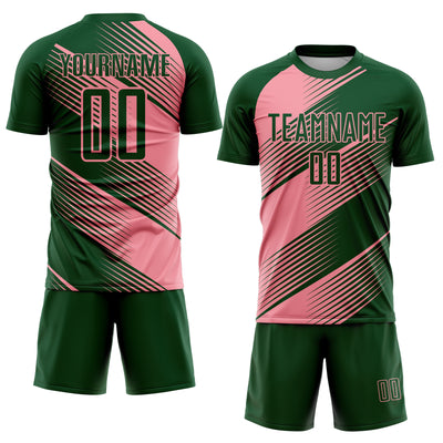 Custom Green Medium Pink Line Sublimation Soccer Uniform Jersey