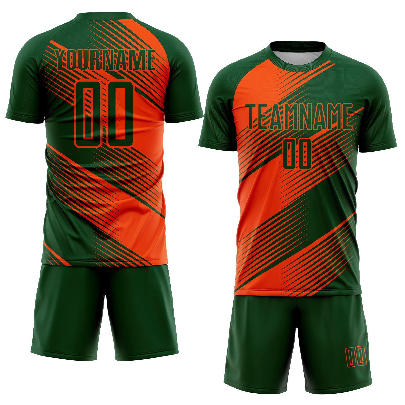 Custom Green Orange Line Sublimation Soccer Uniform Jersey