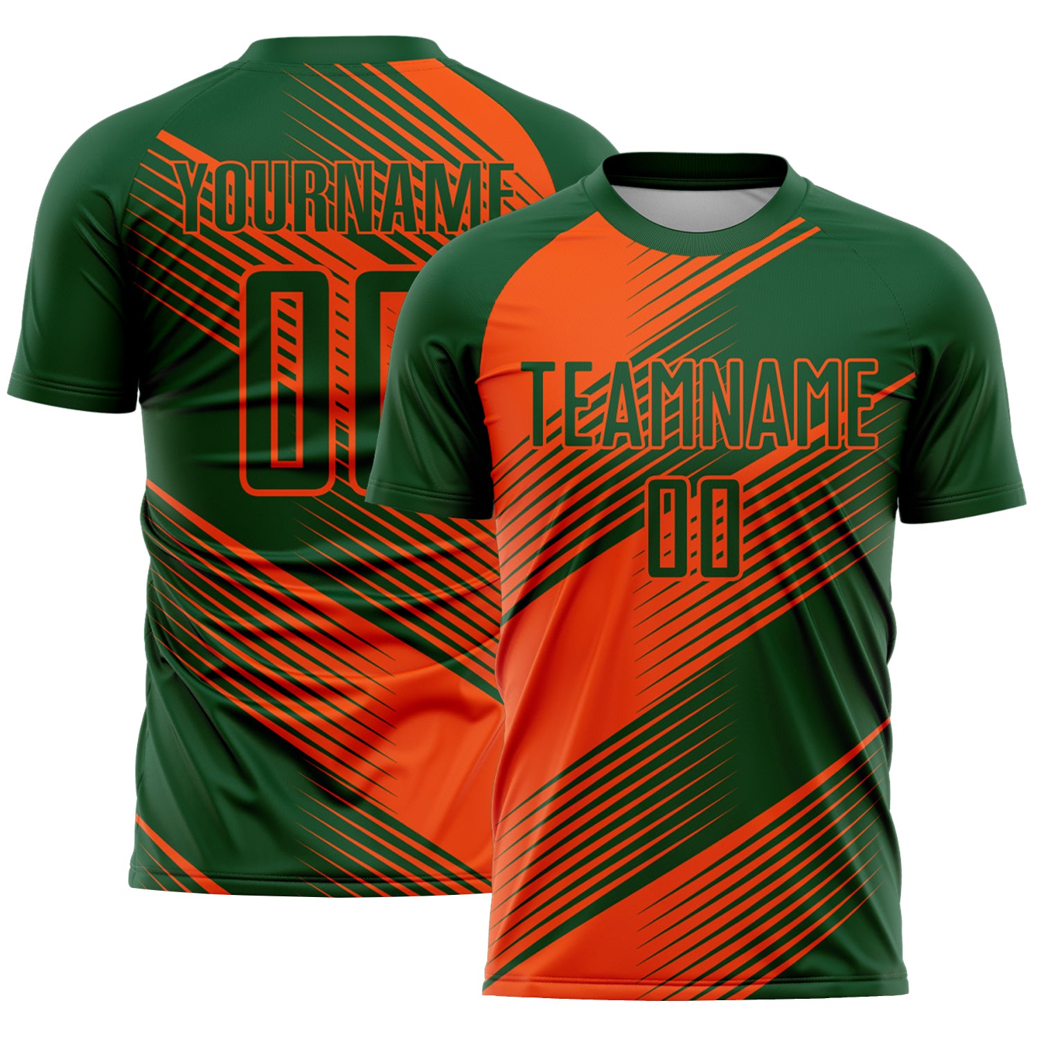 Custom Green Orange Line Sublimation Soccer Uniform Jersey