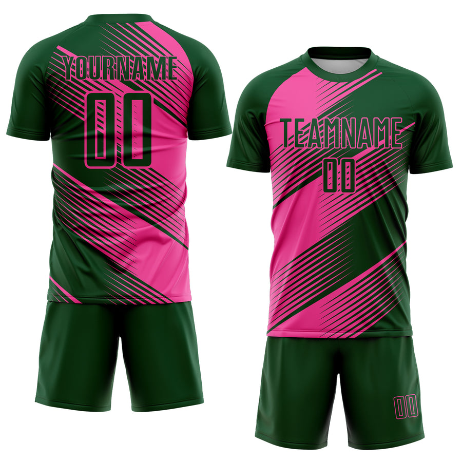 Custom Green Pink Line Sublimation Soccer Uniform Jersey